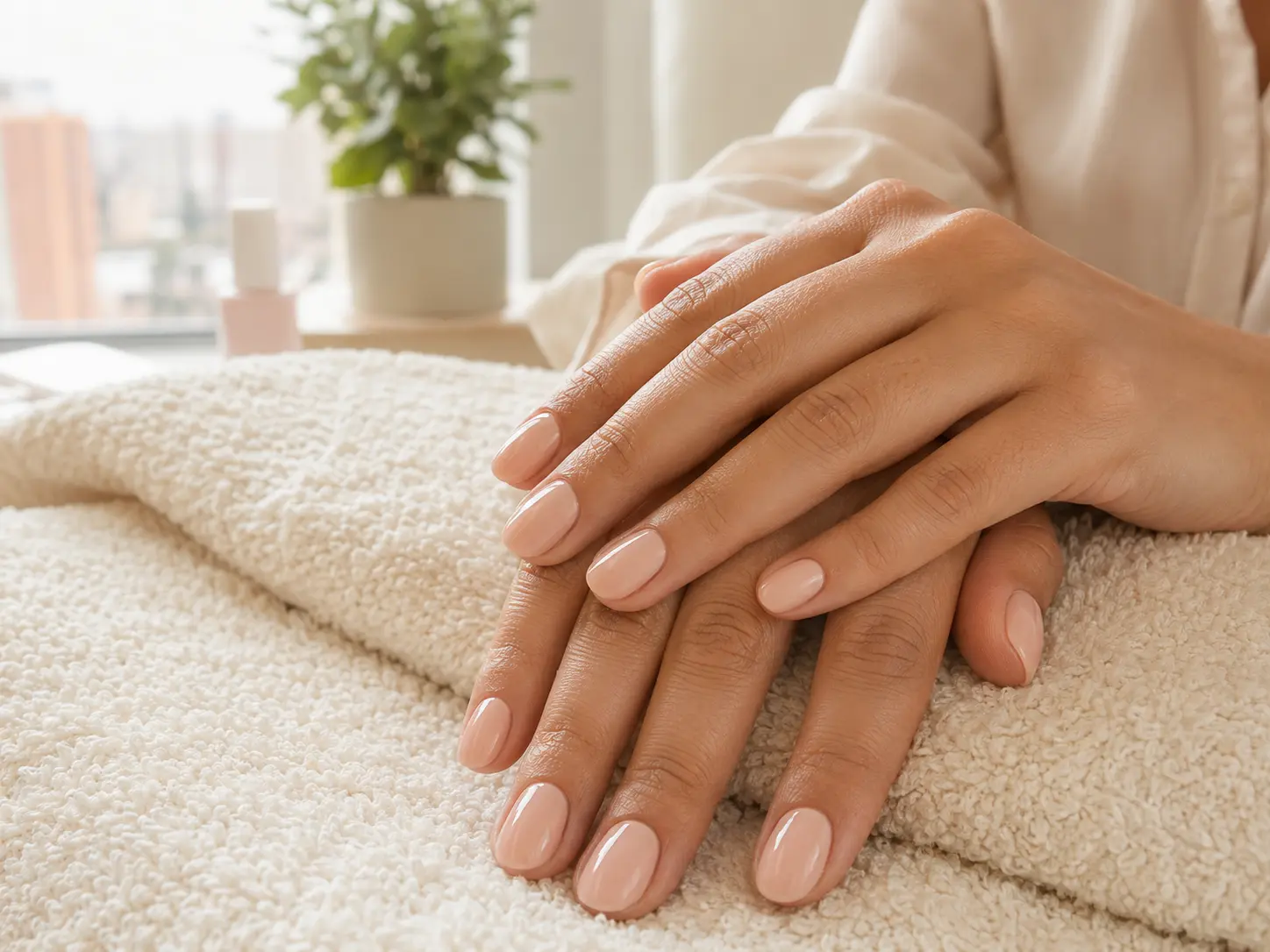 Uñas nude cuidadas después de un manicure